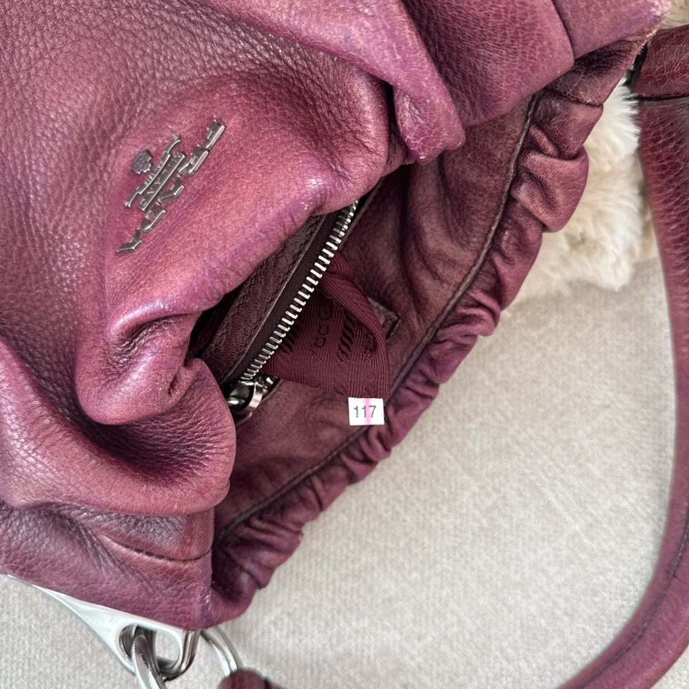 Authentic Prada Women's Burgundy Leather Hobo Bag - Picture 6 of 8